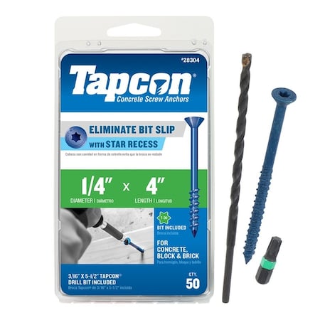Tapcon Concrete Screw, 1/4 Dia., 4 In L
